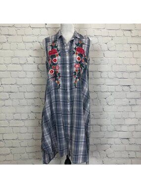Kyla Seo Plaid Embroidered Shirt Dress Size S Sleeveless